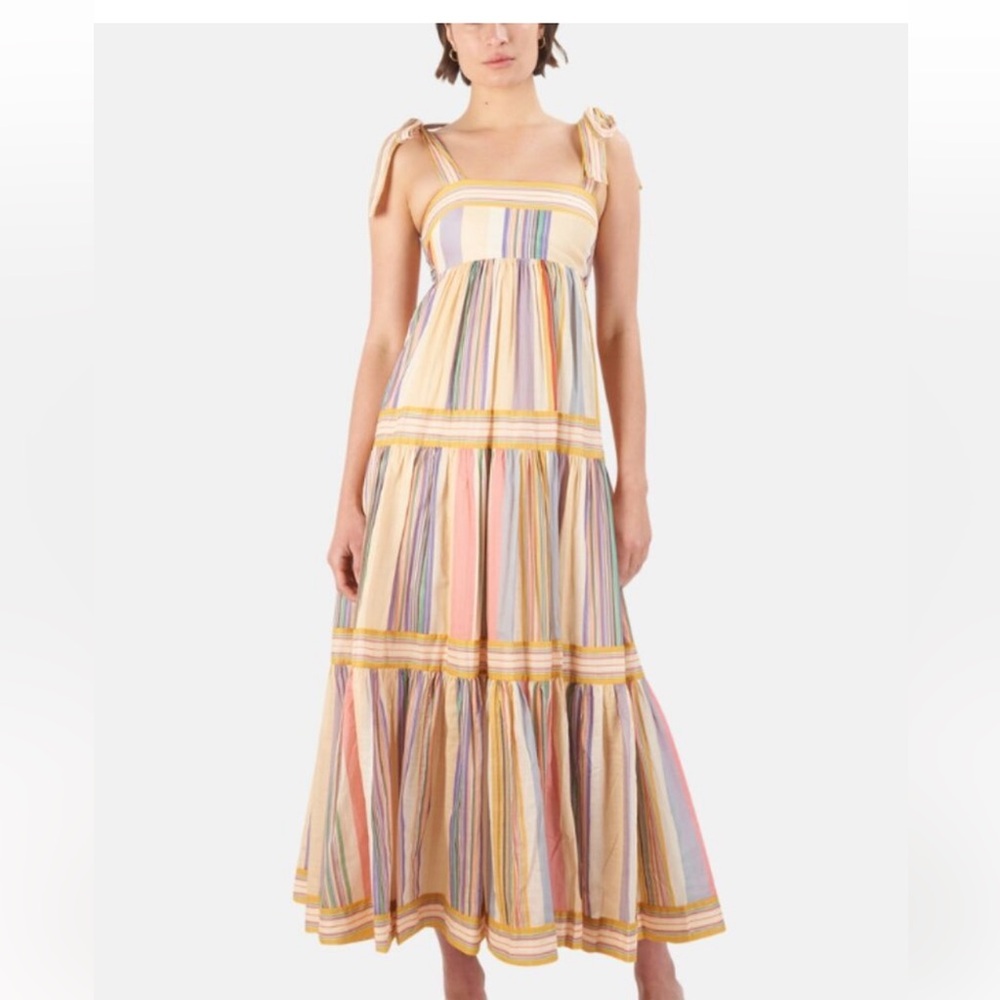 Zimmermann Mae Tie Shoulder Dress in Multi-Stripe Size 10 NWT